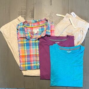 Old Navy Linen Pants Multicolor Shirts and Cat & Jack Plaid Button Down Shirt